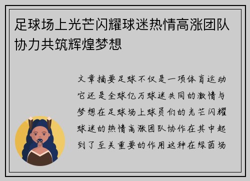 足球场上光芒闪耀球迷热情高涨团队协力共筑辉煌梦想